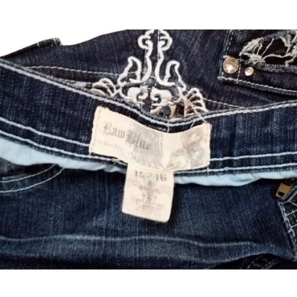 RAW BLUE Low Rise Distressed Denim Black Lace Skinny Jeans - Women's 15/16 - Picture 4 of 5